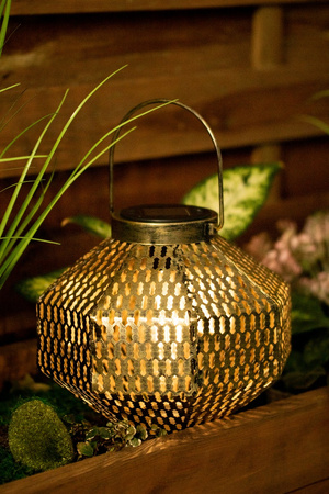 Lampa LED solarna Lampion ogrodowa filament LATARENKA wisząca metalowa miedziana