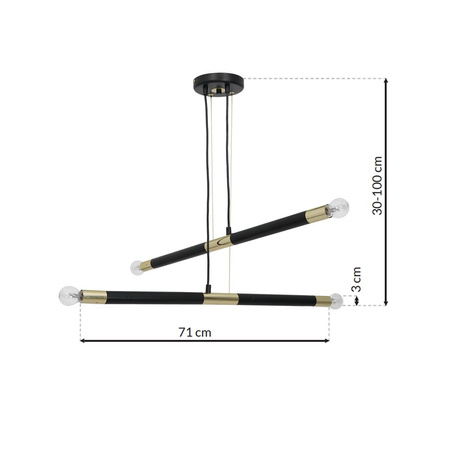 Lampa wisząca BASTONE 4xE14 Prosta Forma Minimalistyczna Czarna Złota MLP6564 Milagro Metal