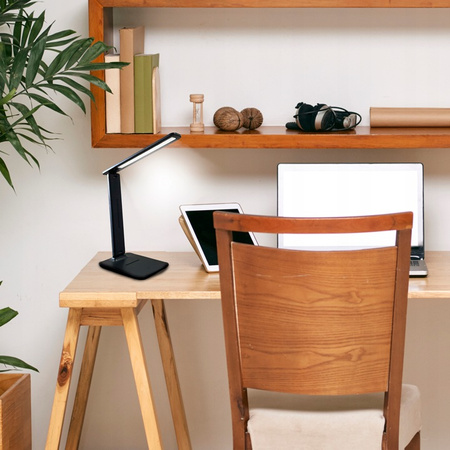 Lampka Biurkowa Stołowa Regulowana LED 5W 400lm 3000-4000-6500K CCT Akumulatorowa Szkolna Nocna Ściemnialna Włącznik On/Off Czarna Kivo Masterled