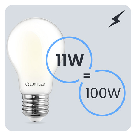 Żarówka LED E27 A60 11W = 100W 1521lm 4000K Neutralna 360° FILAMENT LUMILED