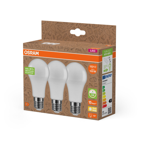 3x Żarówka LED A60 E27 14W = 100W 1521lm 2700K Ciepła 200° PCR LAMPS Osram