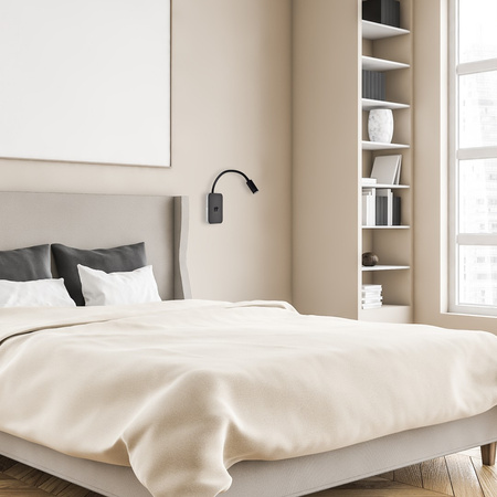 Lampka nocna ścienna BASE 8W + 2W Elastyczna Czarna Milagro