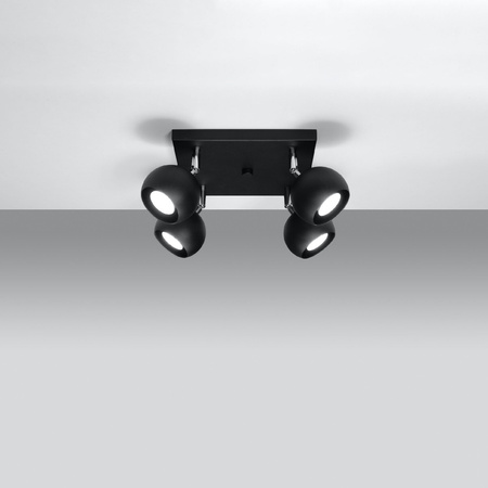 Lampa Sufitowa Oprawa Natynkowa Reflektor 4x GU10 Ruchoma Minimalistyczna Kulista Czarna Nowoczesna Oculare Sollux