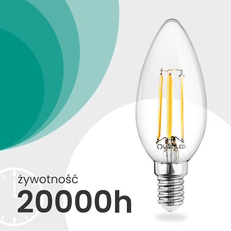 10x Żarówka LED E14 Świeczka B35 2,2W 470lm = 40W 2700K Ciepła 360° Filament KLASA A LUMILED