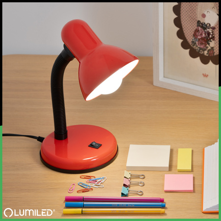 Lampka Biurkowa Stołowa Regulowana SARA Szkolna Nocna E27 Czerwona LUMILED