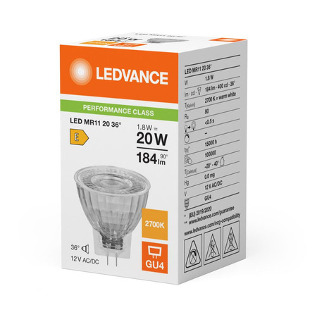 Żarówka LED Reflektor GU4 MR11 1.8W = 20W 184lm 2700K Ciepła 36° 12V Ledvance