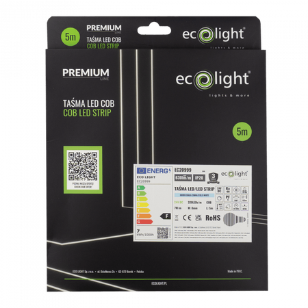 Taśma LED Pasek COB 7W/m 630lm/m 320LED/m 24V 4000K Neutralna IP20 Rolka 5m Ecolight