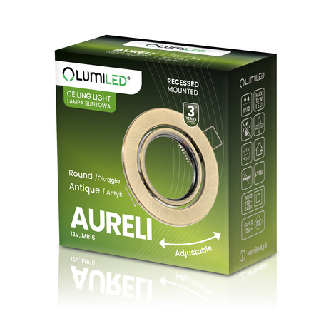 Oprawa HALOGENOWA Podtynkowa Ruchoma Okrągła AURELI Antyk Blacha MR16 GU10