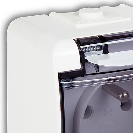 Gniazdko Pojedyncze Elektryczne Hermetyczne Ścienne Natynkowe z Bolcem IP54 KARLIK Białe