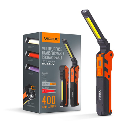 Latarka Ręczna Akumulatorowa LED 5W 400lm 5 Trybów Pracy UV Ściemnialna Videx