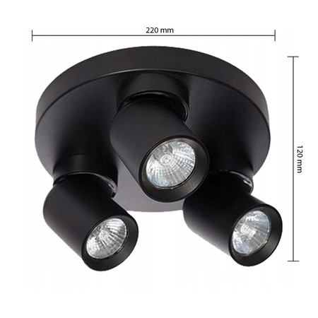 Lampa Sufitowa Ścienna TIMO Kinkiet Reflektor Oprawa Halogenowa Ruchoma 3xGU10 Czarny Okrągły LVT