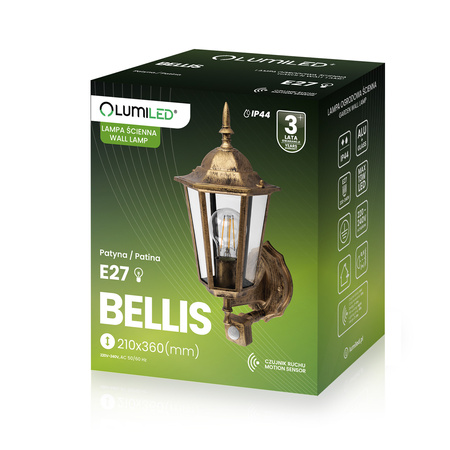 Lampa Ogrodowa Kinkiet Elewacyjny Zewnętrzny E27 LED Latarnia Czujnik Ruchu BELLIS LUMILED