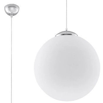 Lampa Sufitowa Wisząca UGO E27 Zwis Szklany Klosz Kula 30cm Klasyczna Srebrno-Biała SOLLUX