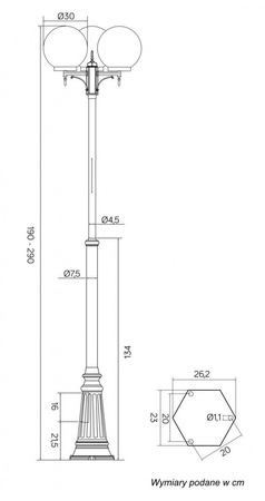 Lampa Ogrodowa Zewnętrzna Słupek LATARNIA E27 KULE CLASSIC OGMWN 3 300 190-290cm czarny Su-Ma