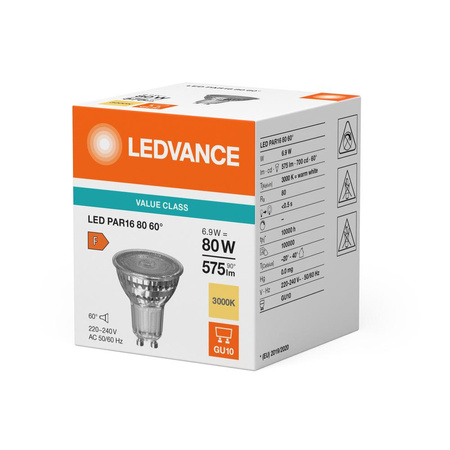 Żarówka LED Reflektor GU10 PAR16 6.9W = 80W 575lm 3000K Ciepła 60° Ledvance