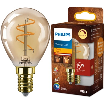 Żarówka LED E14 Kulka P45 2.7W = 15W 180lm 1800K Ciepła CRI90 300° FILAMENT Vintage Bursztynowa Ściemnialna Decorative Philips