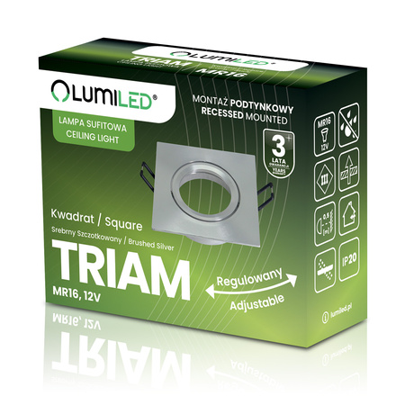 Oprawa Halogenowa Podtynkowa Lampa Sufitowa Kwadrat Ruchoma GU10 MR16 Srebrna TRIAM LUMILED