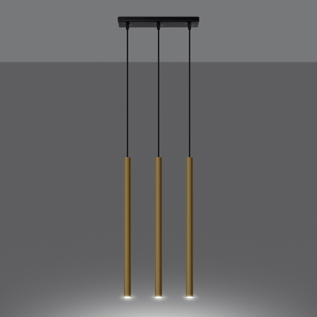Lampa Sufitowa Wisząca Zwis 3x G9 Tuba Żyrandol Tubularna Złota Połysk Nowoczesna Pastelo Sollux