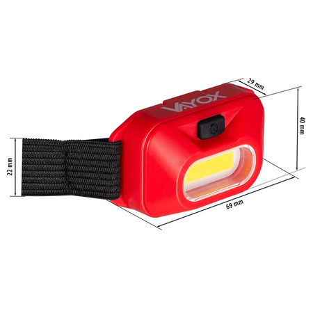 Latarka Czołowa Bateryjna Czerwona COB IP44 150lm VA0118 Vayox