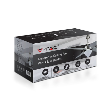 Wentylator sufitowy 60W Z wbudowanym źródłem światła LED CCT i pilotem RF 4 ramiona VT-6043-4 V-TAC