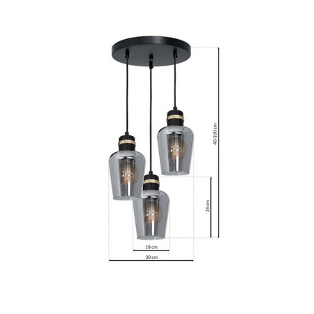 Lampa wisząca RICHMOND 3xE27 Przydymione Szkło Złote Wstawki MLP6541 Milagro Metal + Szkło