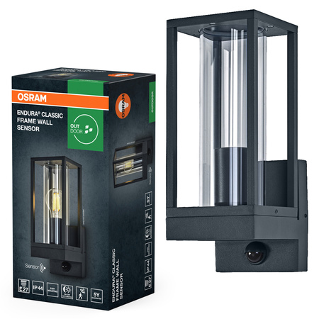 Kinkiet Ogrodowy Lampa Elewacyjna Zewnętrzna E27 Szary IP44 z Czujnikiem Ruchu i Zmierzchu Endura Osram