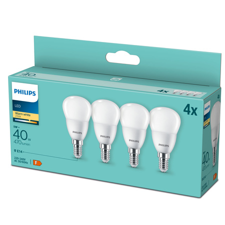 4x Żarówka LED E14 Kulka P45 4.9W = 40W 470lm 2700K Ciepła Essential Philips