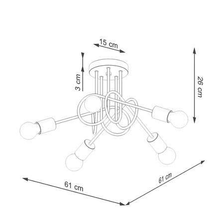 Lampa Sufitowa Żyrandol Pająk Wisząca 5x E27 Naturalne Drewno Czarna Ember Peach Puff SL.1478 Sollux