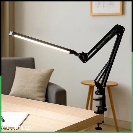 ZESTAW Lampka Biurkowa LED 8W CCT USB Ściemnialna COSMI Czarna z uchwytem + Adapter USB 5V/1A DC LUMILED