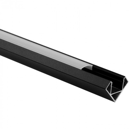 Profil Aluminiowy do LED Czarny Narożny 2m z Mlecznym Kloszem i Zaślepkami Ecolight