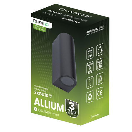 Kinkiet Ogrodowy Elewacyjny Lampa Zewnętrzna 2xGU10 ALLIUM Czarna LUMILED