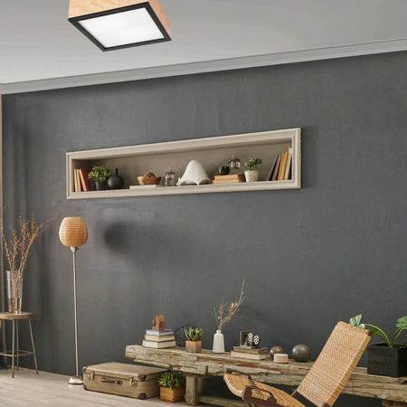 Plafon LED Lampa Sufitowa SANTIAGO 2xE27 Kwadratowa Drewniana LD-PD-9.4 Lamkur