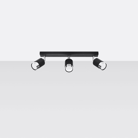 Lampa Sufitowa Oprawa Natynkowa SPOT TUBA Reflektor 3x GU10 Ruchoma Tubularna Czarna Chrom Nowoczesna Nero Sollux