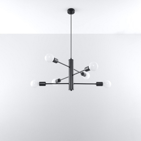 Lampa Sufitowa Wisząca Zwis 6x E27 Żyrandol Nieregularna Czarna Industrialna Duomo Sollux