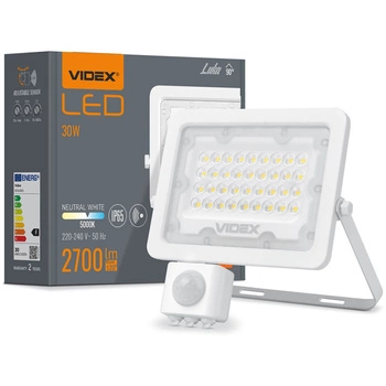 Naświetlacz LED 30W 2700lm 5000K IP65 Biały z czujnikiem ruchu i zmierzchu VIDEX LUCA