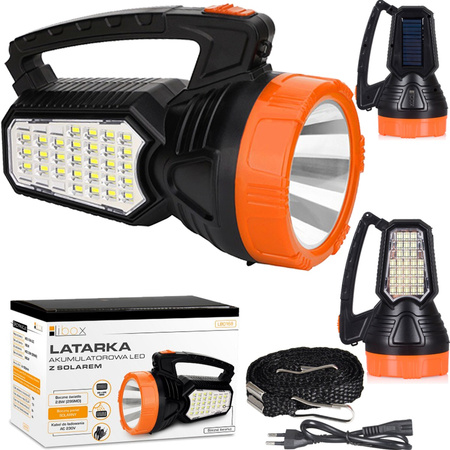 Latarka Szperacz LED Akumulatorowa Solarna Warsztatowa 1.6 W 170LM przód / 2.8W 860LM boczne LB0168 LIBOX