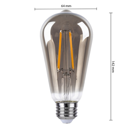 Żarówka LED E27 ST64 6W = 50W 650lm 2200K Ciepła 360° Filament dymiona