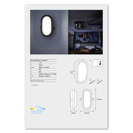 Lampa LED Przemysłowa Zewnętrzna Kinkiet Elewacyjny 11W 840lm 4000K IP54 Biały Z Modułem Awaryjnym Bulkhead Ledvance