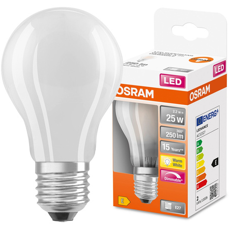 Żarówka LED E27 A60 2,2W = 25W 250lm 2700K Ciepła 300° Filament Ściemnialna OSRAM SUPER STAR