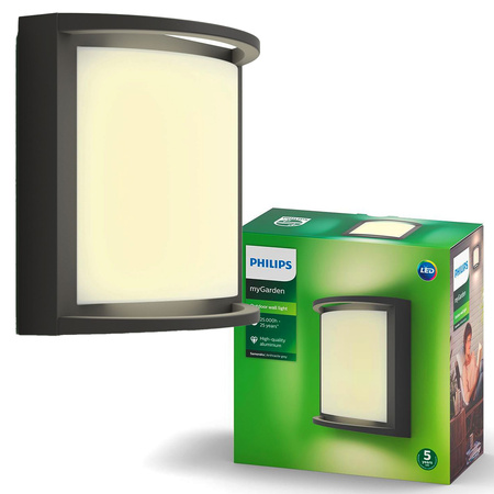 Kinkiet Ogrodowy Lampa Elewacyjna Zewnętrzna LED 12W 1200lm 2700K IP44 Antracyt Samondra Philips