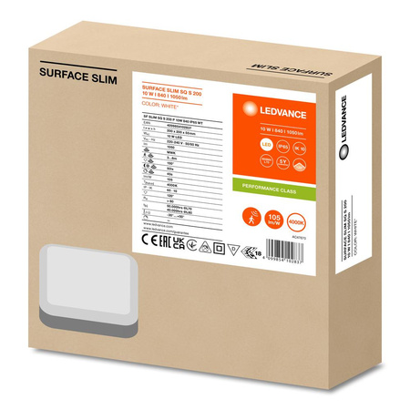 Panel LED Oprawa Lampa Sufitowa 10W 1050lm 4000K Neutralna z Czujnikiem Ruchu Zmierzchu Natynkowa Biały 20x20cm Surface Ledvance