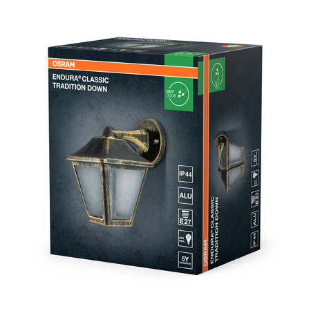 Kinkiet Ogrodowy Lampa Elewacyjna Zewnętrzna Latarnia E27 Czarny Złoty IP44 Endura Osram