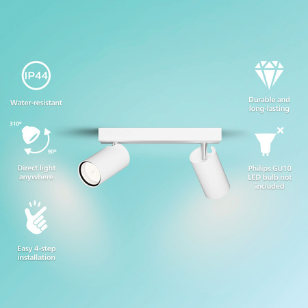 Lampa Sufitowa Reflektor 2x GU10 IP44 Biała Kosipo Philips