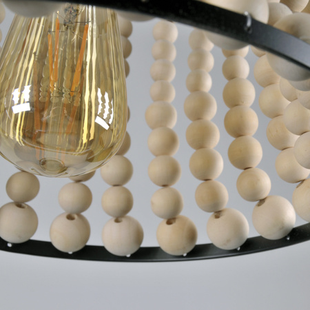 Lampa Wisząca Sufitowa BRENA 1x E27 Zwis Czarna Drewno GOLDLUX (Polux)