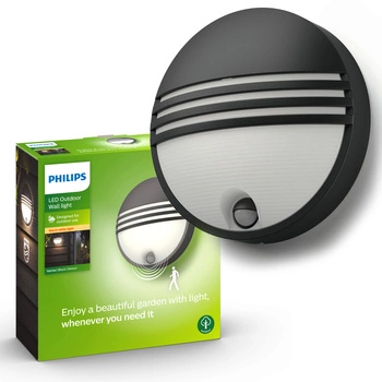 Kinkiet Ogrodowy Lampa Elewacyjna Zewnętrzna LED 6W 600lm 2700K IP44 z Czujnikiem Ruchu i Zmierzchu Czarna Yarrow Philips