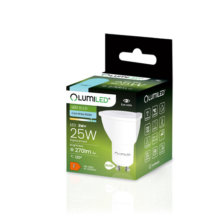 Zestaw 10x Żarówka LED GU10 3W = 25W 270lm 6500K Zimna 120° LUMILED