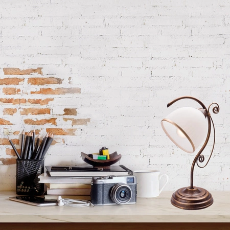 Lampa Stołowa Biurkowa Nocna RETRO E27 Biała Drewniana Klasyczna LN-1.51 Lamkur