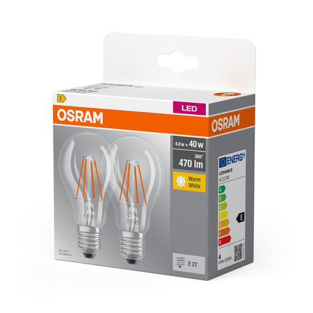 2x Żarówka LED A60 E27 4W = 40W 470lm 2700K Ciepła 300° BASE Osram