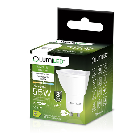 Żarówka LED GU10 Reflektor PAR16 5,2W = 55W 720LM 4000K Neutralna 38° LUMILED