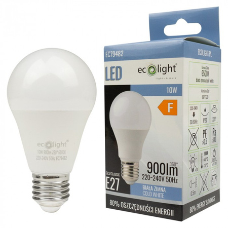 Żarówka LED A60 E27 10W 900lm 6500K Zimna Ecolight